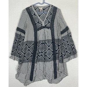 Knox Rose Boho Crochet Paisley Dress Womens Small Bell Sleeve V-Neck (Flaws)